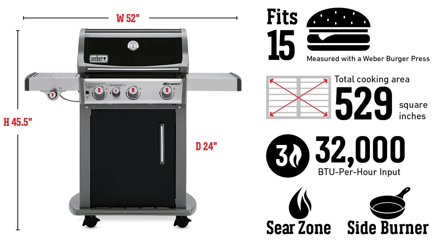 Especificaciones del Asador Weber Spirit E-330