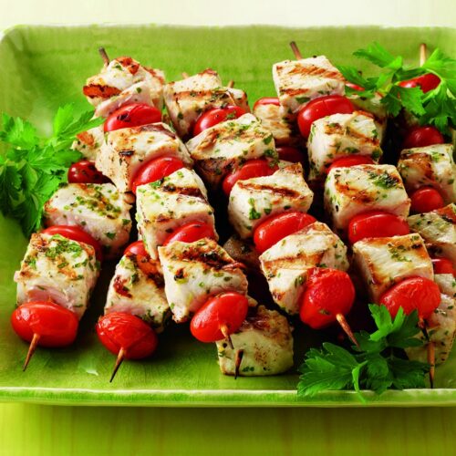 Receta Brochetas de pez espada y tomates