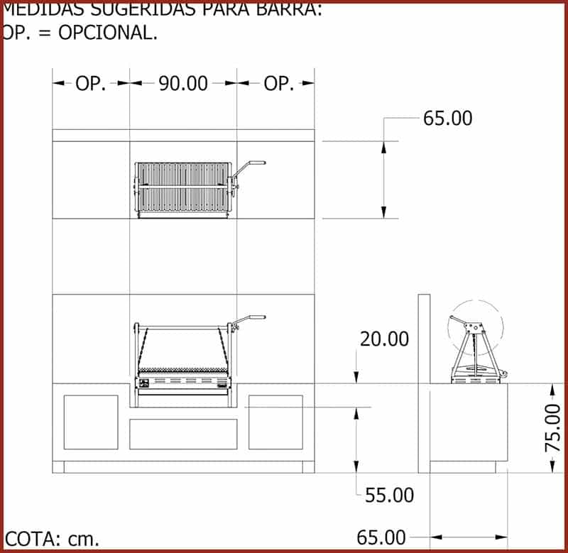 Dimensiones asador a carbón argentino